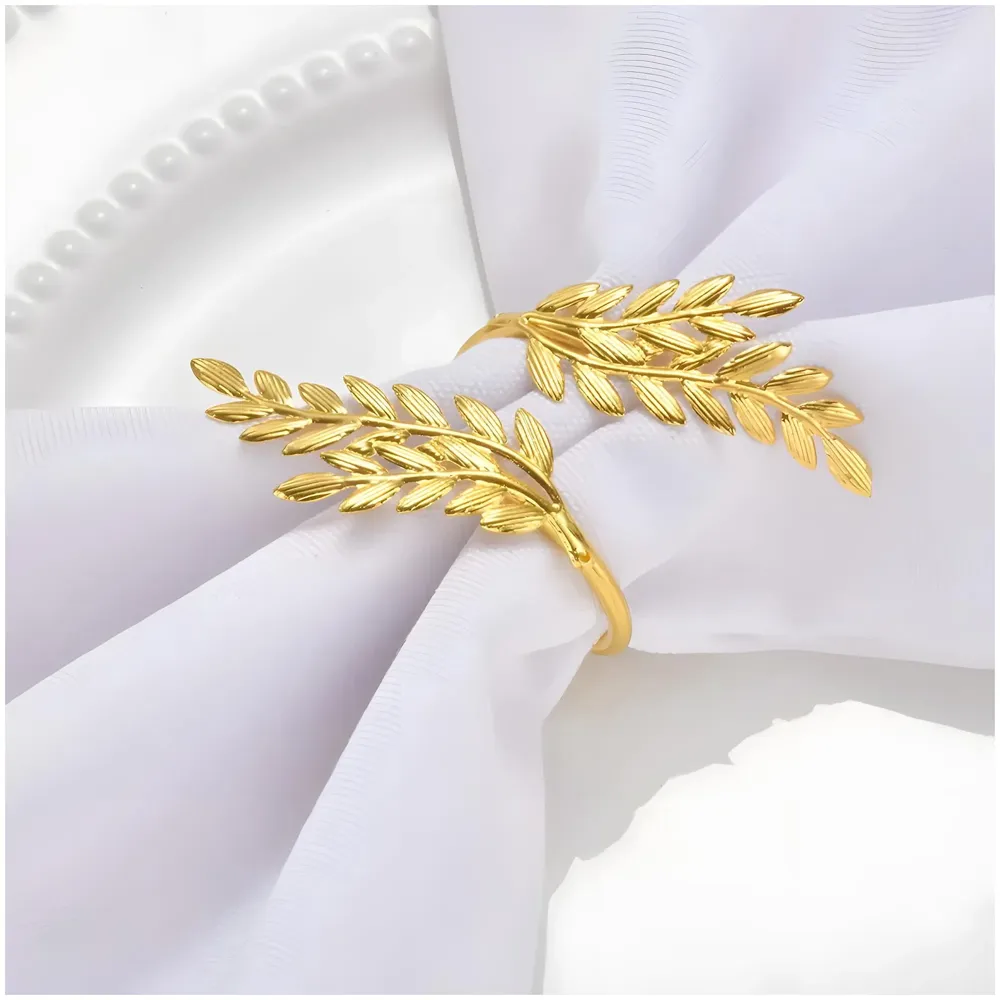 4 Pack Gold Napkin Rings, Golden Leaf Hollow Out Metal Napkin Ring Set, Gold Napkin Holder Table Decorations, 1.77 inch Napkin Ring Buckles for Homes Restaurants Guest Wedding Party - 6