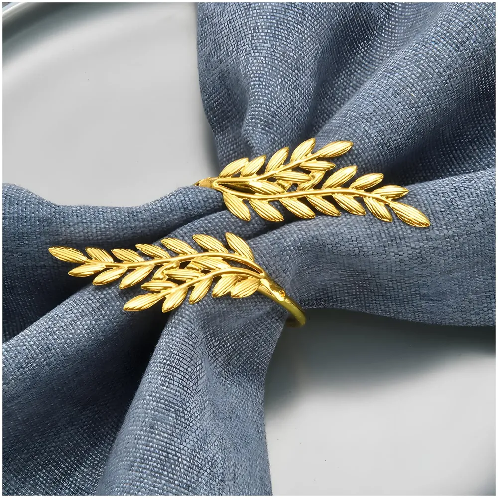 4 Pack Gold Napkin Rings, Golden Leaf Hollow Out Metal Napkin Ring Set, Gold Napkin Holder Table Decorations, 1.77 inch Napkin Ring Buckles for Homes Restaurants Guest Wedding Party - 7