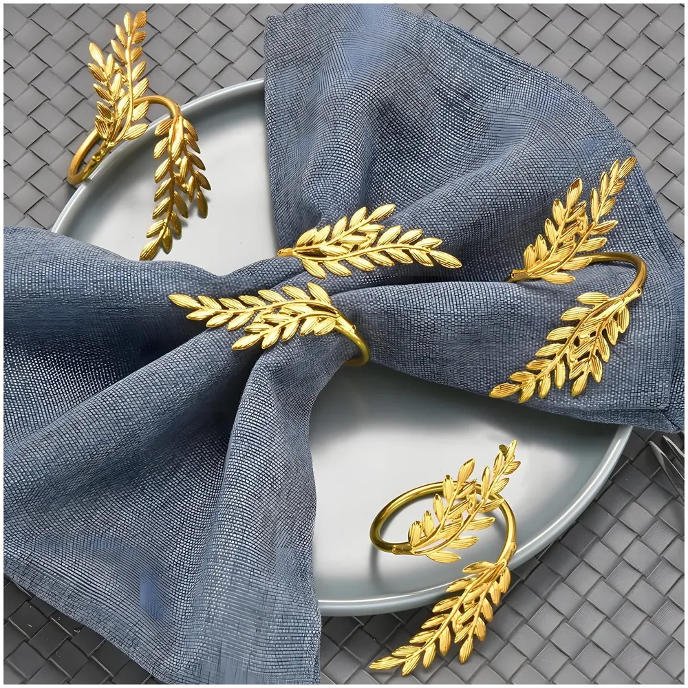 4 Pack Gold Napkin Rings, Golden Leaf Hollow Out Metal Napkin Ring Set, Gold Napkin Holder Table Decorations, 1.77 inch Napkin Ring Buckles for Homes Restaurants Guest Wedding Party