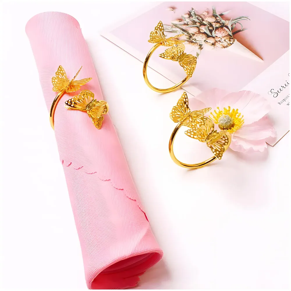 4 Pack Gold Napkin Rings Golden Butterfly Hollow Out Metal Napkin Ring Set, Gold Napkin Holder Table Decorations, 1.77 inch Napkin Ring Buckles for Homes Restaurants Guest Wedding Party - 2