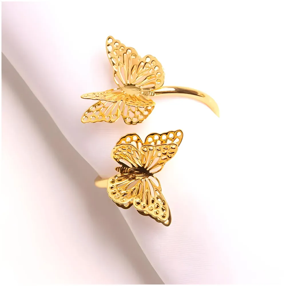 4 Pack Gold Napkin Rings Golden Butterfly Hollow Out Metal Napkin Ring Set, Gold Napkin Holder Table Decorations, 1.77 inch Napkin Ring Buckles for Homes Restaurants Guest Wedding Party - 5