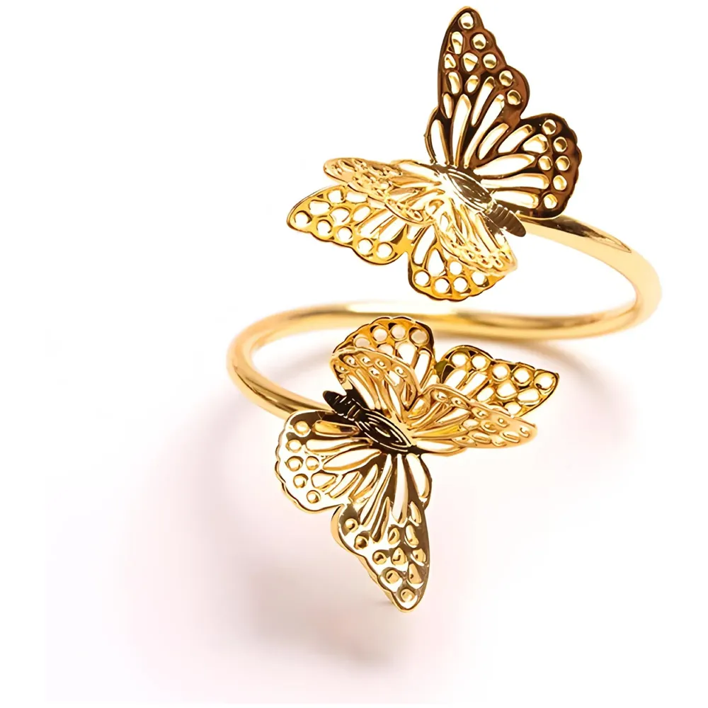 4 Pack Gold Napkin Rings Golden Butterfly Hollow Out Metal Napkin Ring Set, Gold Napkin Holder Table Decorations, 1.77 inch Napkin Ring Buckles for Homes Restaurants Guest Wedding Party - 6