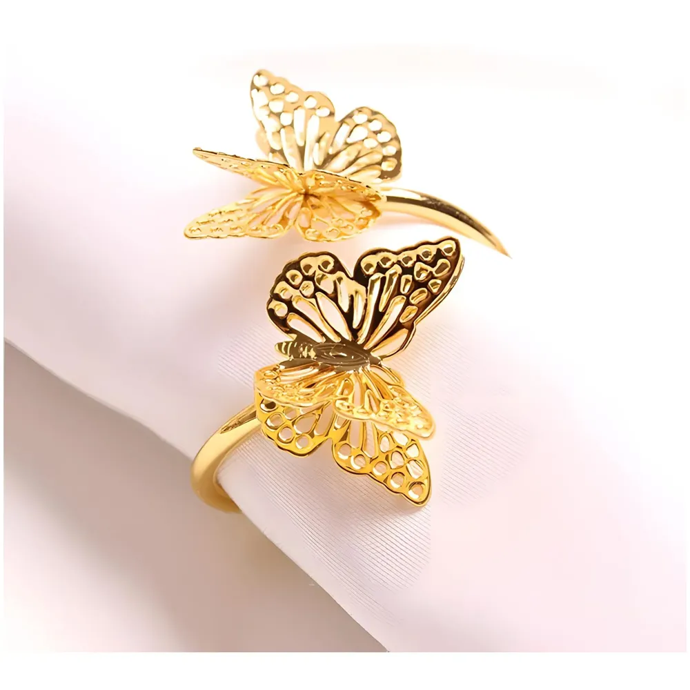 4 Pack Gold Napkin Rings Golden Butterfly Hollow Out Metal Napkin Ring Set, Gold Napkin Holder Table Decorations, 1.77 inch Napkin Ring Buckles for Homes Restaurants Guest Wedding Party - 7