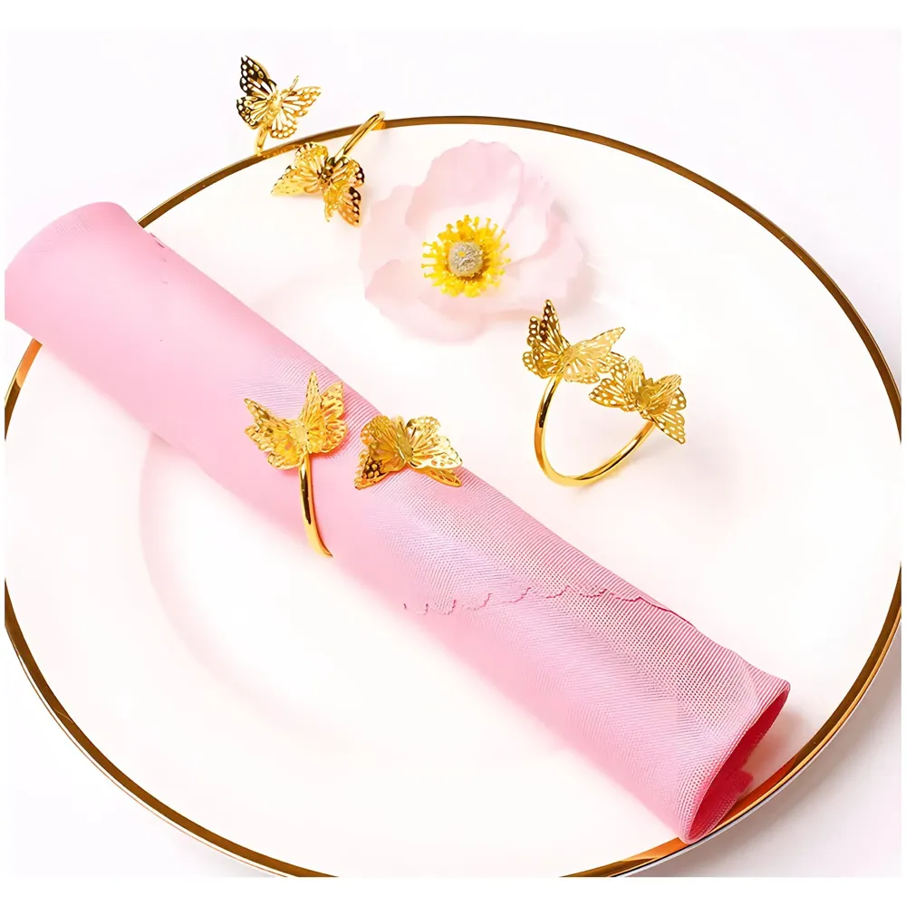 4 Pack Gold Napkin Rings Golden Butterfly Hollow Out Metal Napkin Ring Set, Gold Napkin Holder Table Decorations, 1.77 inch Napkin Ring Buckles for Homes Restaurants Guest Wedding Party - 9