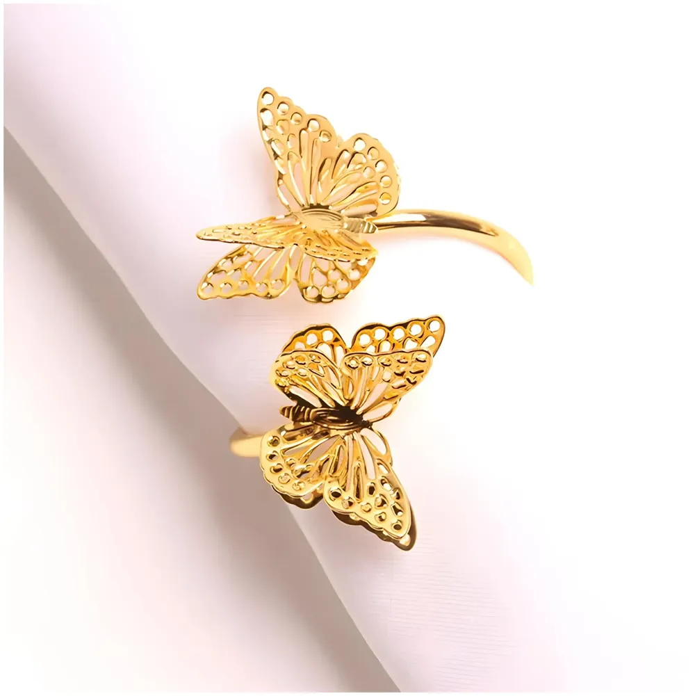 4 Pack Gold Napkin Rings Golden Butterfly Hollow Out Metal Napkin Ring Set, Gold Napkin Holder Table Decorations, 1.77 inch Napkin Ring Buckles for Homes Restaurants Guest Wedding Party