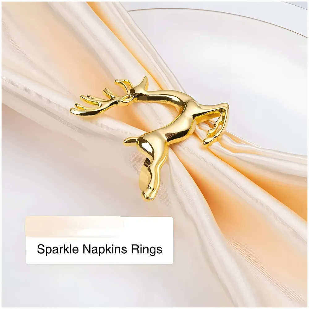 4 Pack Gold Napkin Rings Golden Deer Hollow Out Metal Napkin Ring Set, Gold Napkin Holder Table Decorations, 1.77 inch Napkin Ring Buckles for Homes Restaurants Guest Wedding Party - 3