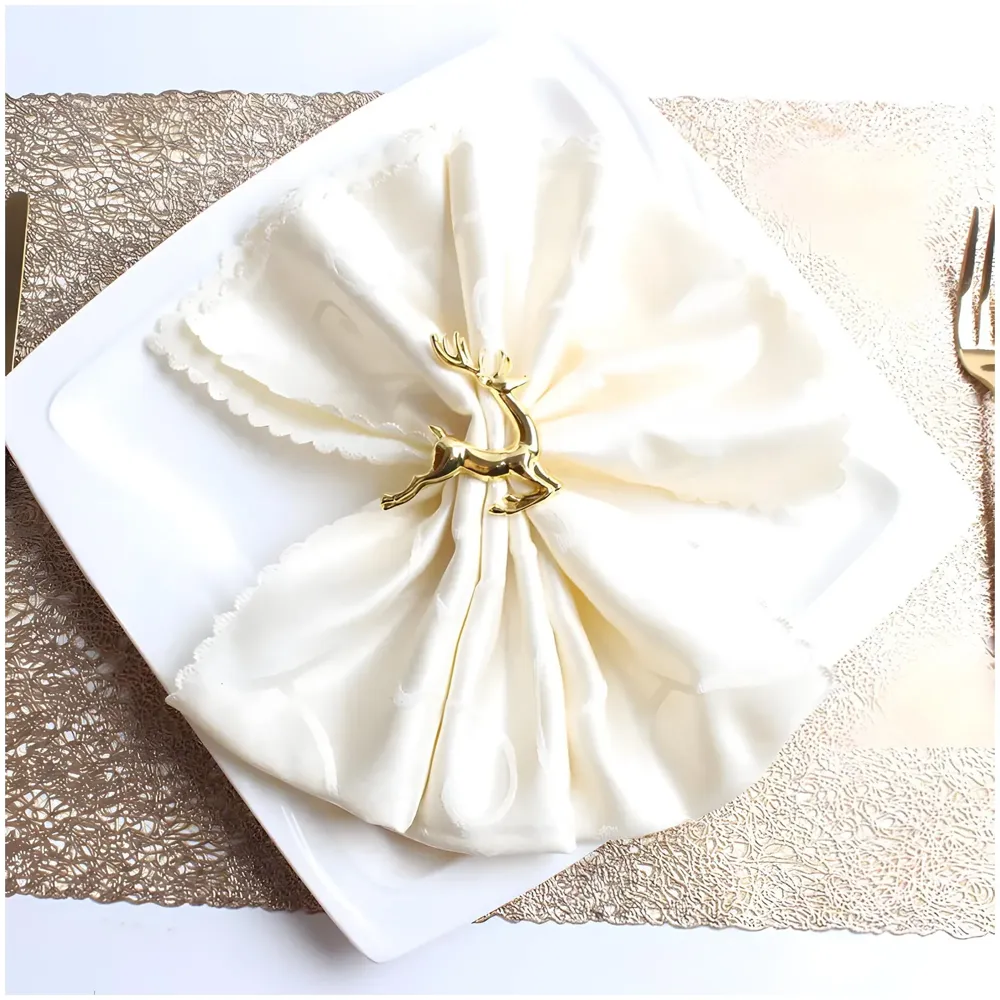 4 Pack Gold Napkin Rings Golden Deer Hollow Out Metal Napkin Ring Set, Gold Napkin Holder Table Decorations, 1.77 inch Napkin Ring Buckles for Homes Restaurants Guest Wedding Party - 6