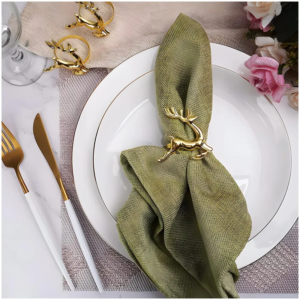 4 Pack Gold Napkin Rings Golden Deer Hollow Out Metal Napkin Ring Set, Gold Napkin Holder Table Decorations, 1.77 inch Napkin Ring Buckles for Homes Restaurants Guest Wedding Party - 9