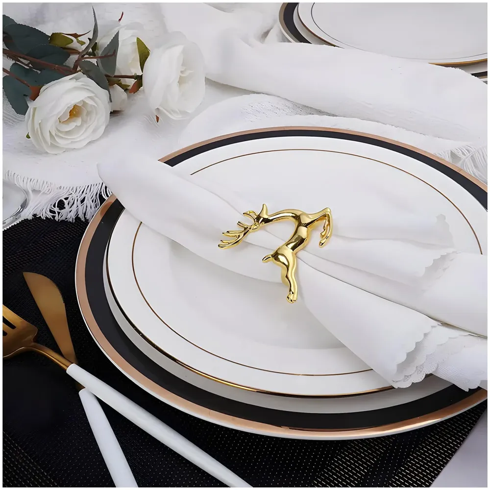 4 Pack Gold Napkin Rings Golden Deer Hollow Out Metal Napkin Ring Set, Gold Napkin Holder Table Decorations, 1.77 inch Napkin Ring Buckles for Homes Restaurants Guest Wedding Party