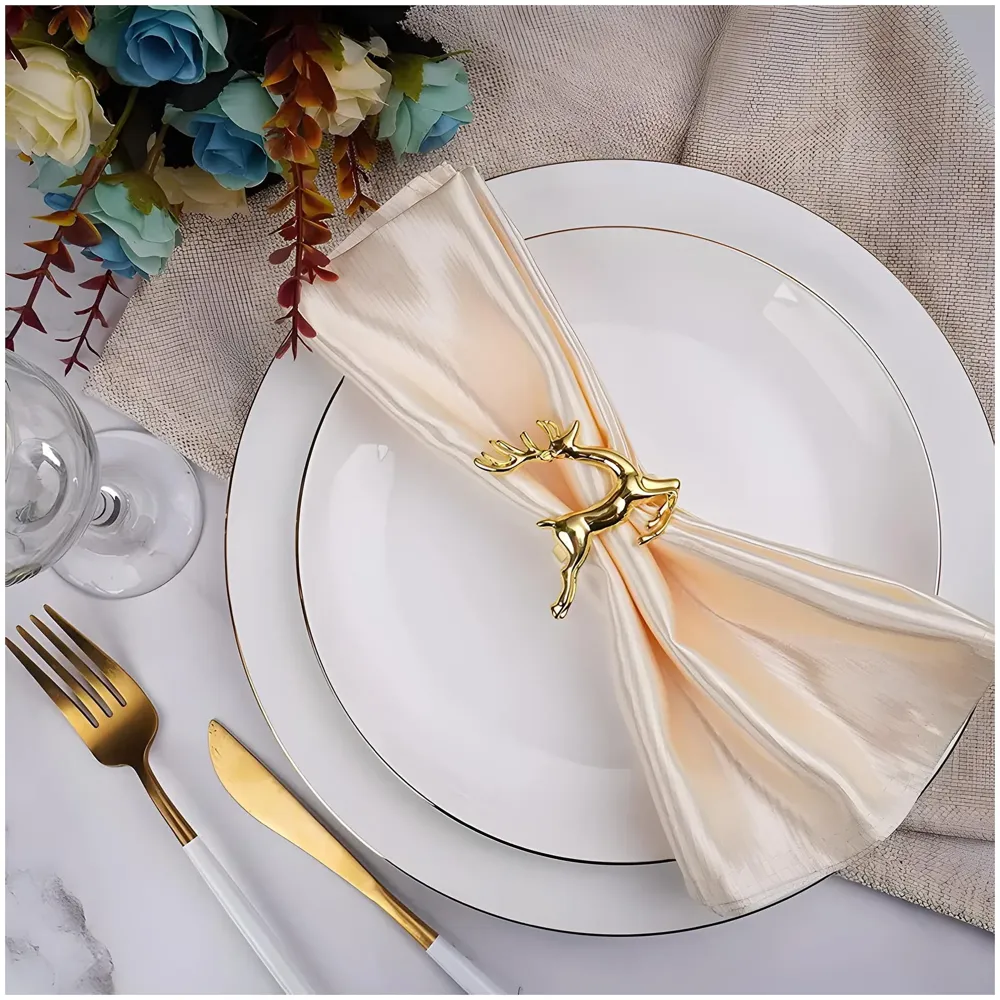 4 Pack Gold Napkin Rings Golden Deer Hollow Out Metal Napkin Ring Set, Gold Napkin Holder Table Decorations, 1.77 inch Napkin Ring Buckles for Homes Restaurants Guest Wedding Party