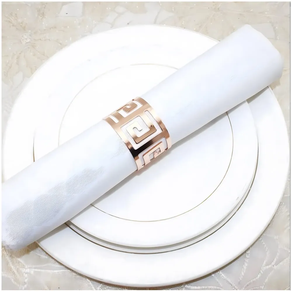 6 Pack Rose Gold Napkin Rings, Hollow Out Metal Napkin Ring Set, Napkin Holder Table Decorations, 1.77 inch Napkin Ring Buckles for Homes Restaurants Guest Wedding Party - 6