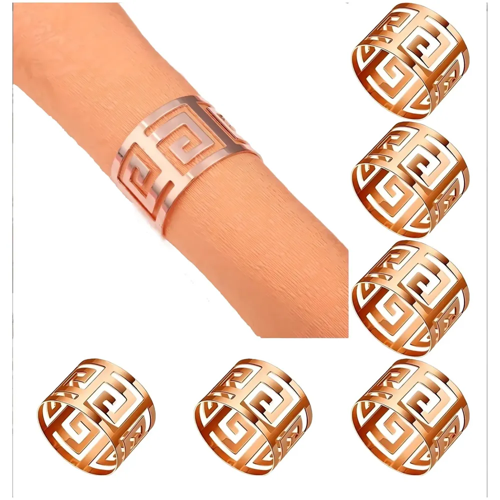 6 Pack Rose Gold Napkin Rings, Hollow Out Metal Napkin Ring Set, Napkin Holder Table Decorations, 1.77 inch Napkin Ring Buckles for Homes Restaurants Guest Wedding Party