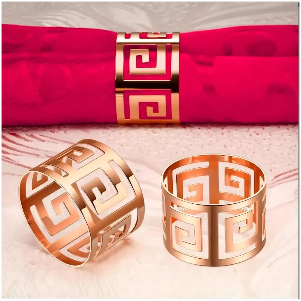6 Pack Rose Gold Napkin Rings, Hollow Out Metal Napkin Ring Set, Napkin Holder Table Decorations, 1.77 inch Napkin Ring Buckles for Homes Restaurants Guest Wedding Party