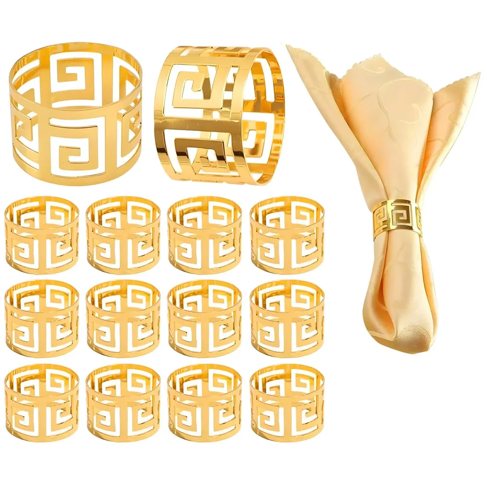 12 Pack Gold Napkin Rings, Hollow Out Metal Napkin Ring Set, Gold Napkin Holder Table Decorations, 1.77 inch Napkin Ring Buckles for Homes Restaurants Guest Wedding Party