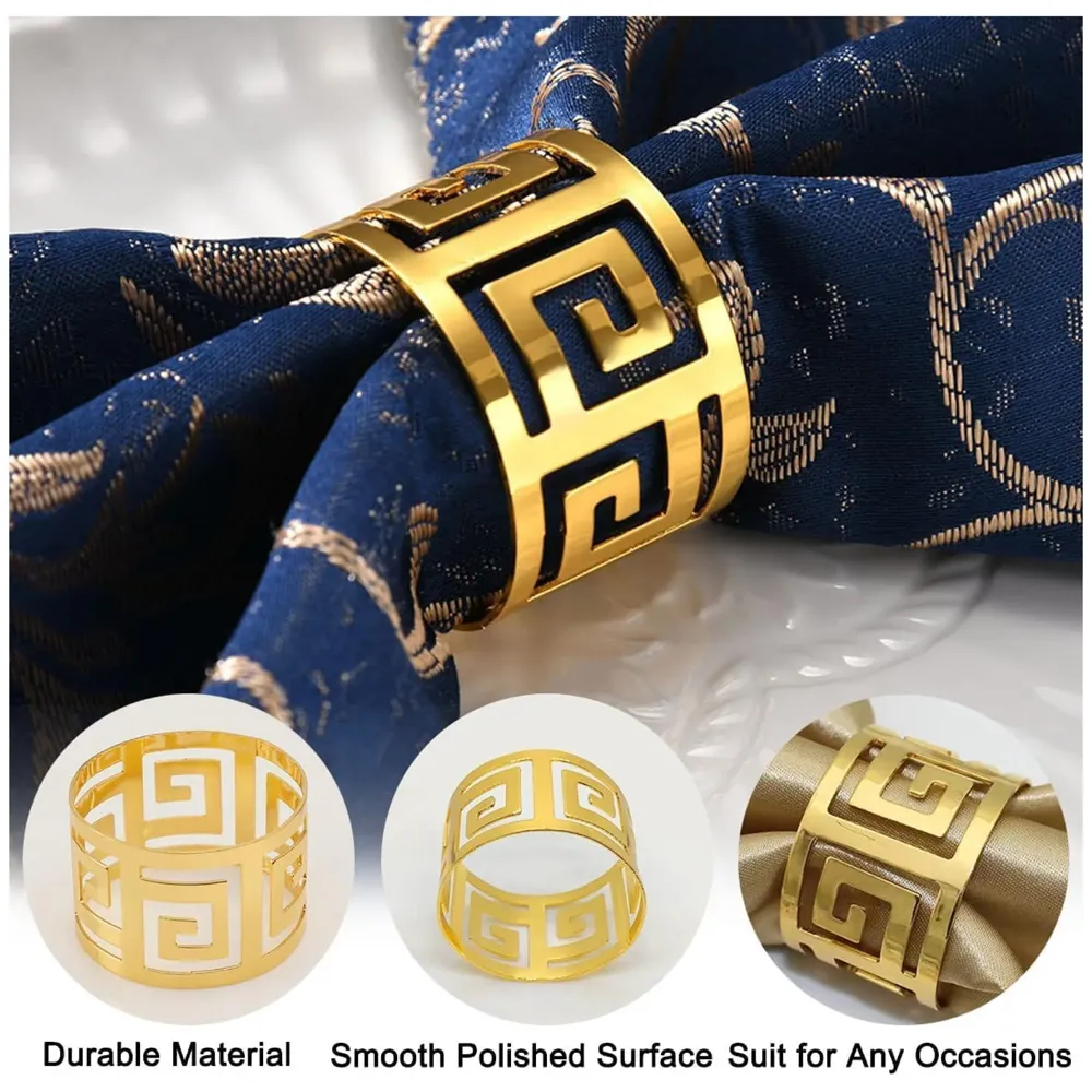 12 Pack Gold Napkin Rings, Hollow Out Metal Napkin Ring Set, Gold Napkin Holder Table Decorations, 1.77 inch Napkin Ring Buckles for Homes Restaurants Guest Wedding Party - 2