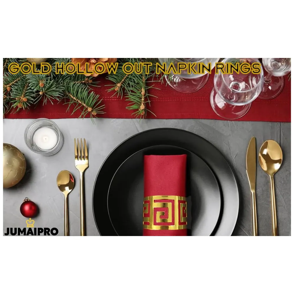 12 Pack Gold Napkin Rings, Hollow Out Metal Napkin Ring Set, Gold Napkin Holder Table Decorations, 1.77 inch Napkin Ring Buckles for Homes Restaurants Guest Wedding Party - 3