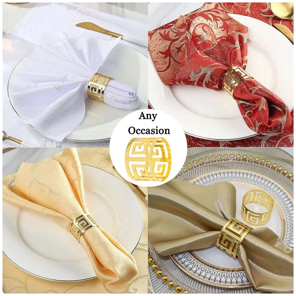 12 Pack Gold Napkin Rings, Hollow Out Metal Napkin Ring Set, Gold Napkin Holder Table Decorations, 1.77 inch Napkin Ring Buckles for Homes Restaurants Guest Wedding Party - 4