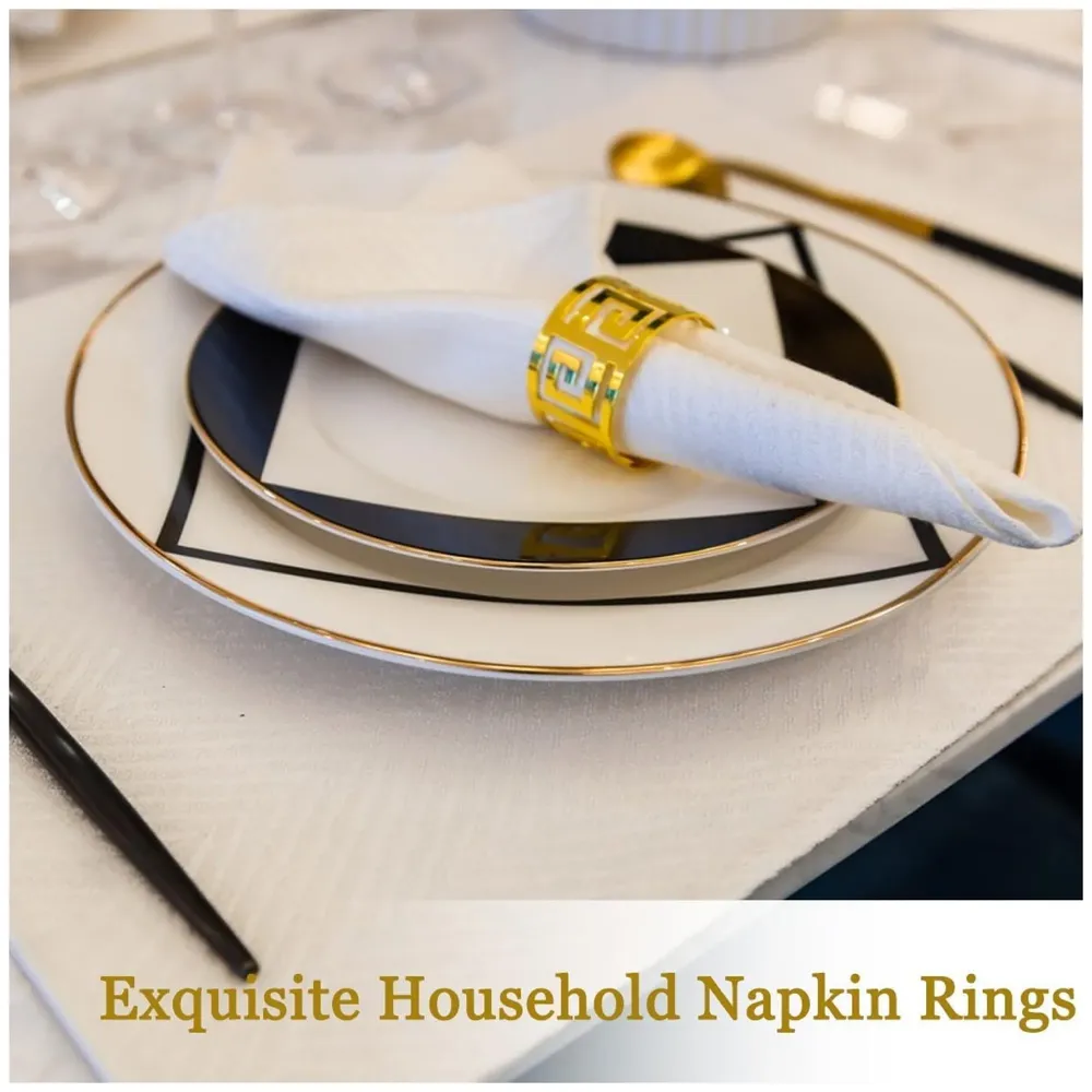 12 Pack Gold Napkin Rings, Hollow Out Metal Napkin Ring Set, Gold Napkin Holder Table Decorations, 1.77 inch Napkin Ring Buckles for Homes Restaurants Guest Wedding Party - 5