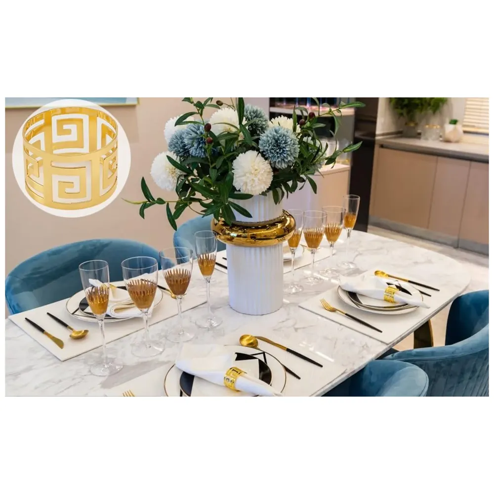 12 Pack Gold Napkin Rings, Hollow Out Metal Napkin Ring Set, Gold Napkin Holder Table Decorations, 1.77 inch Napkin Ring Buckles for Homes Restaurants Guest Wedding Party - 6