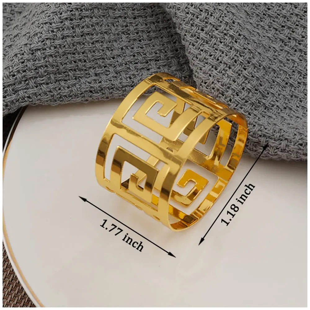12 Pack Gold Napkin Rings, Hollow Out Metal Napkin Ring Set, Gold Napkin Holder Table Decorations, 1.77 inch Napkin Ring Buckles for Homes Restaurants Guest Wedding Party - 8