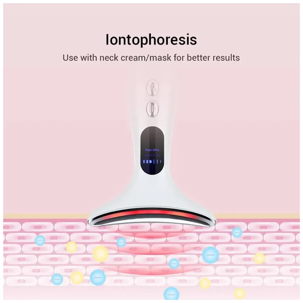 Neck Massager, EMS Microcurrent Vibration Anti Wrinkles Massager Skin Lifting Tightening Device, 3 Color LED Photon Therapy Beauty Device, Neck Care gua sha Double chin Reducer
