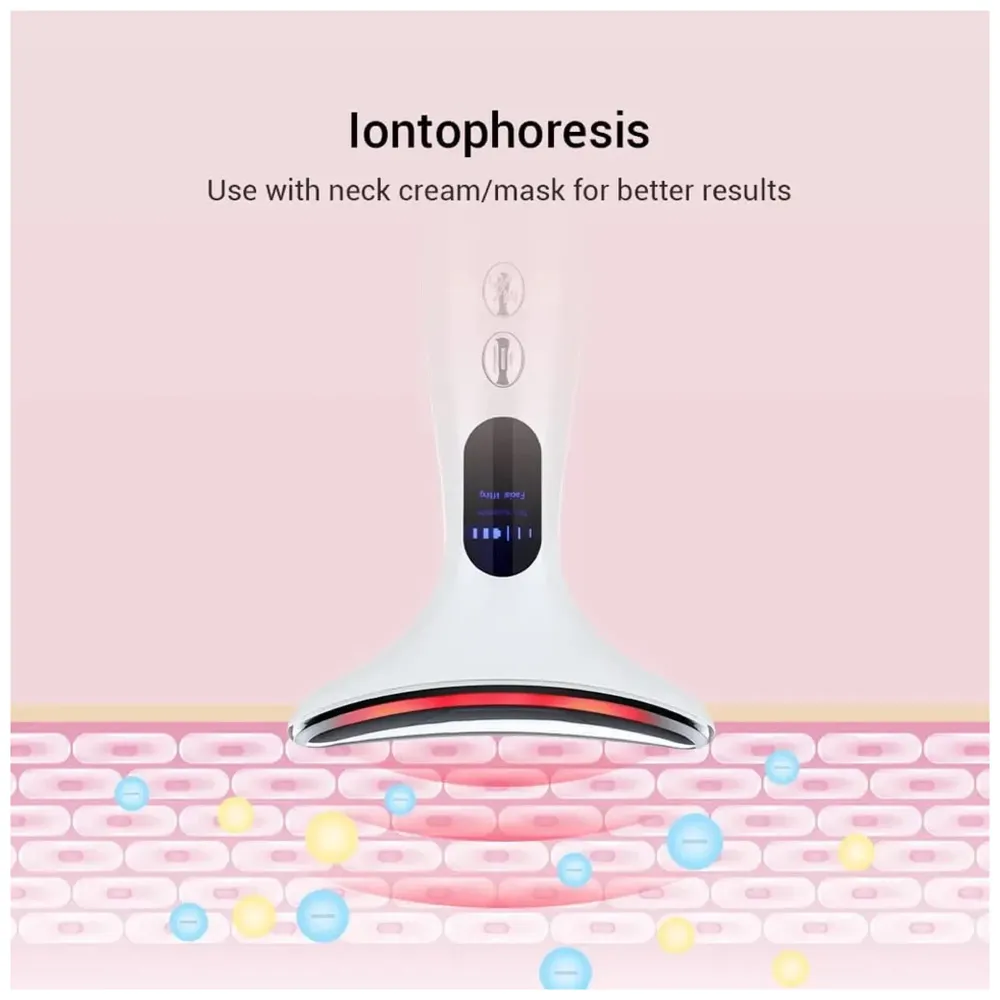 Neck Massager, EMS Microcurrent Vibration Anti Wrinkles Massager Skin Lifting Tightening Device, 3 Color LED Photon Therapy Beauty Device, Neck Care gua sha Double chin Reducer