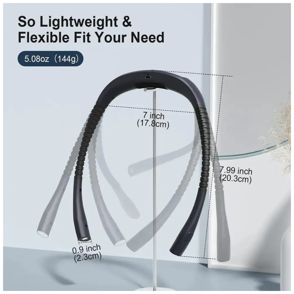 Neck Reading Light LED, 3 Colors, 6 Brightness Levels, Bendable Arms, Rechargeable, Long Lasting, Perfect for Reading, Knitting, Camping, Repairing