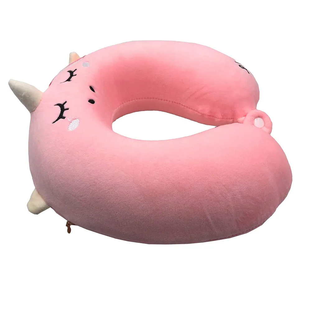 Memory Foam Travel Pillow Eye Mask Combo Pink Unicorn Washable Premium