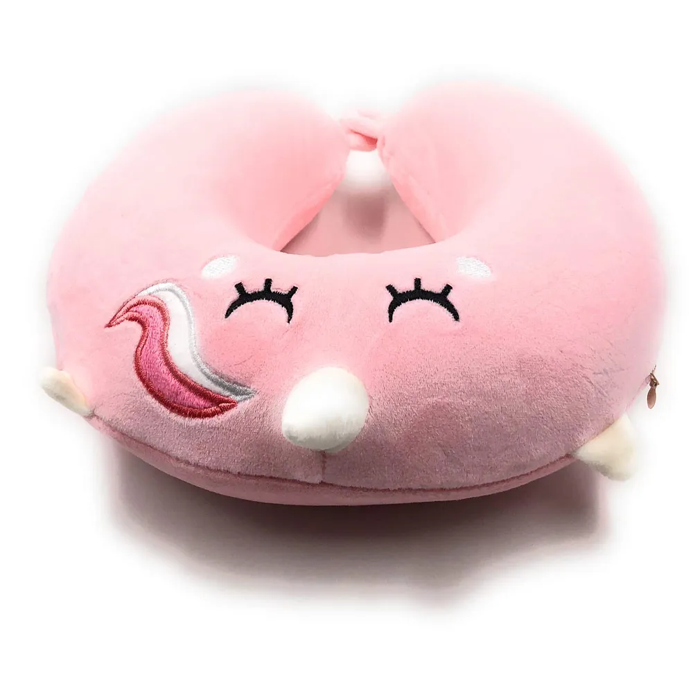 Memory Foam Travel Pillow Eye Mask Combo Pink Unicorn Washable Premium