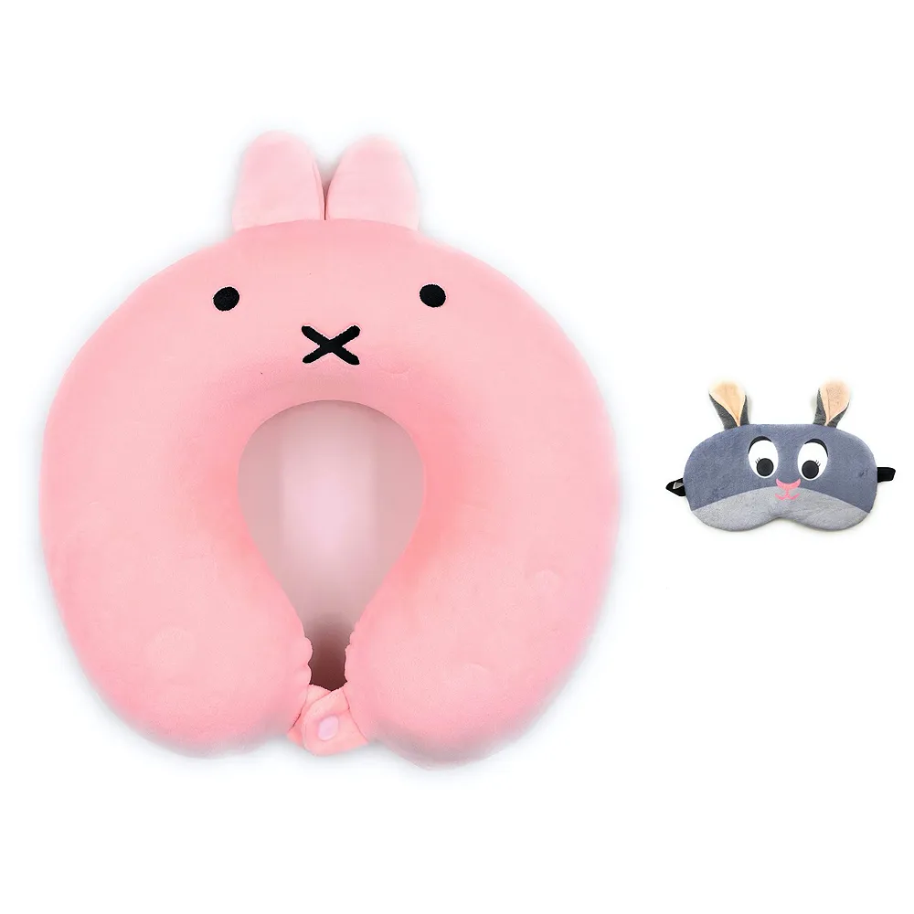 Travel Pillow and Eye Mask Combo Rabbit Soft Neck Chin Support Premium