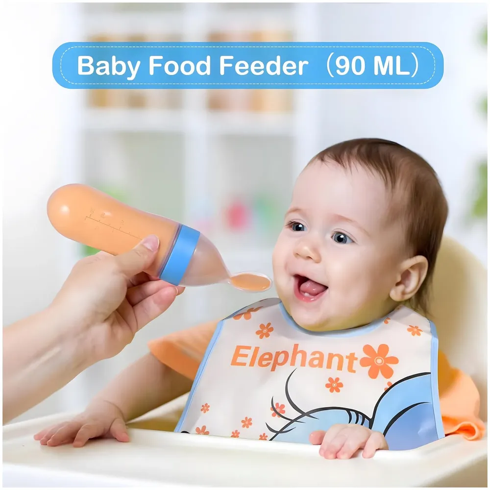 Baby Feeding Set, 12 Pieces, New Born Tableware Set, Fruit Teat, Baby Bowl with Suction Cup, Baby Spoon, Baby Food Dispenser Spoon, Bib Baby, Grinding Bowl for Children Complete Kit Blue - 4