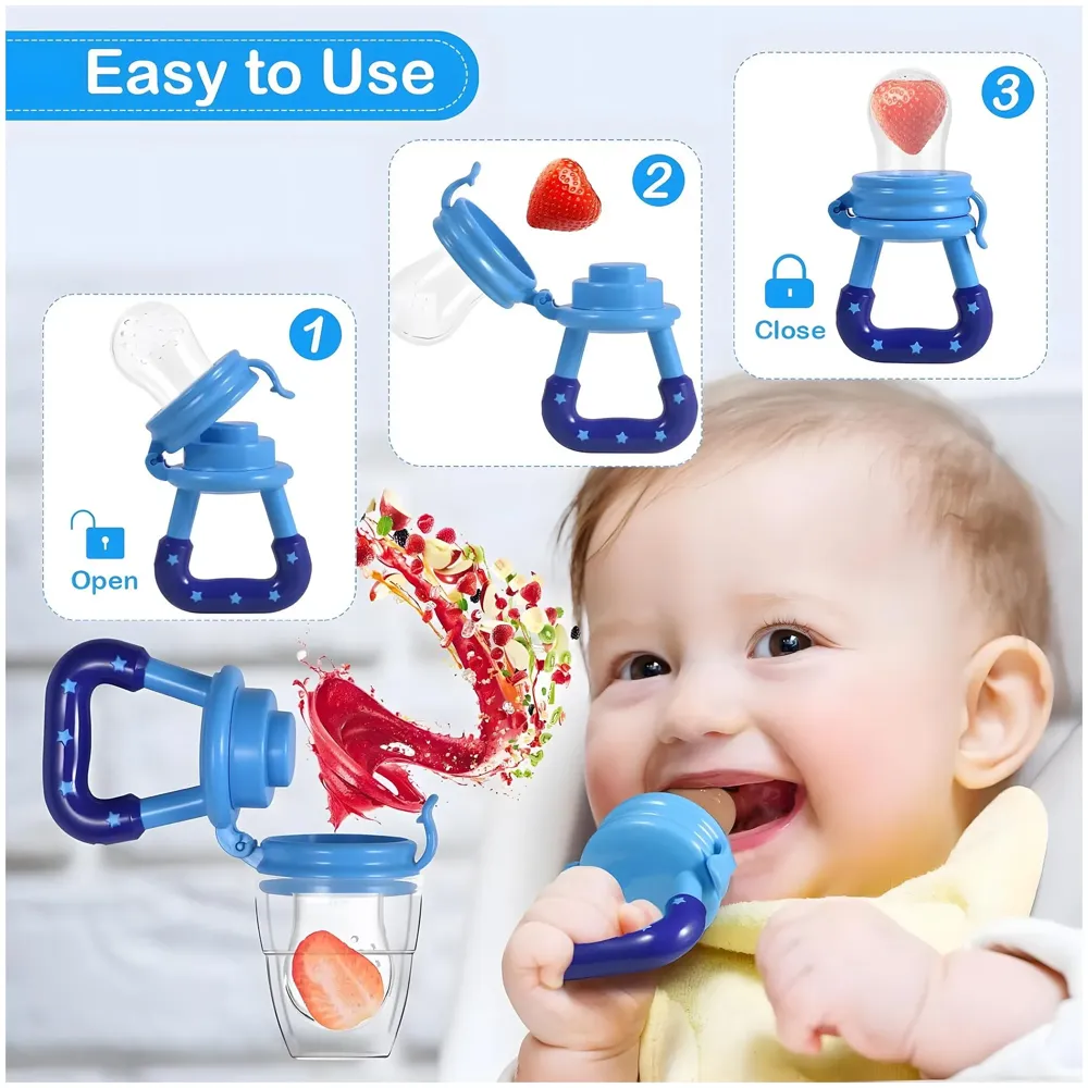 Baby Feeding Set, 12 Pieces, New Born Tableware Set, Fruit Teat, Baby Bowl with Suction Cup, Baby Spoon, Baby Food Dispenser Spoon, Bib Baby, Grinding Bowl for Children Complete Kit Blue - 5
