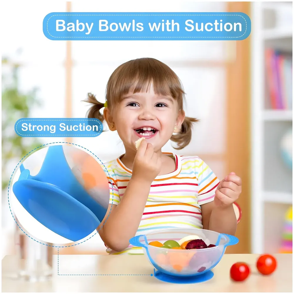 Baby Feeding Set, 12 Pieces, New Born Tableware Set, Fruit Teat, Baby Bowl with Suction Cup, Baby Spoon, Baby Food Dispenser Spoon, Bib Baby, Grinding Bowl for Children Complete Kit Blue