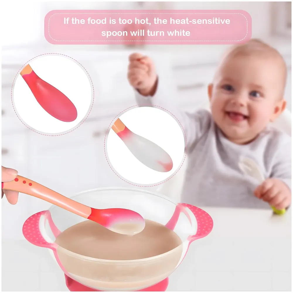 Baby Feeding Set, 12 Pieces, New Born Tableware Set, Fruit Teat, Baby Bowl with Suction Cup, Baby Spoon, Baby Food Dispenser Spoon, Bib Baby, Grinding Bowl for Children Complete Kit Pink - 3