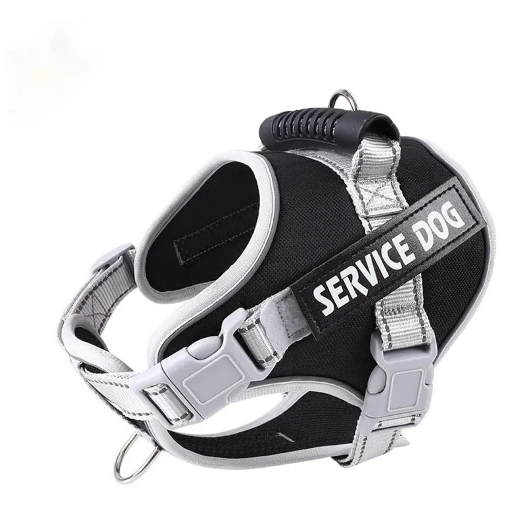 Upgraded Silver Black Dog Harness Body Belt Dog Vest Loop Straps and Handle and Adjustable