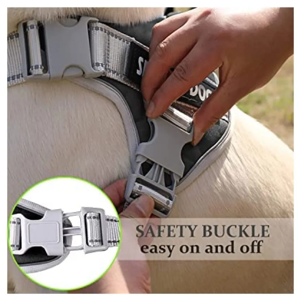 Upgraded Silver Black Dog Harness Body Belt Dog Vest Loop Straps and Handle and Adjustable