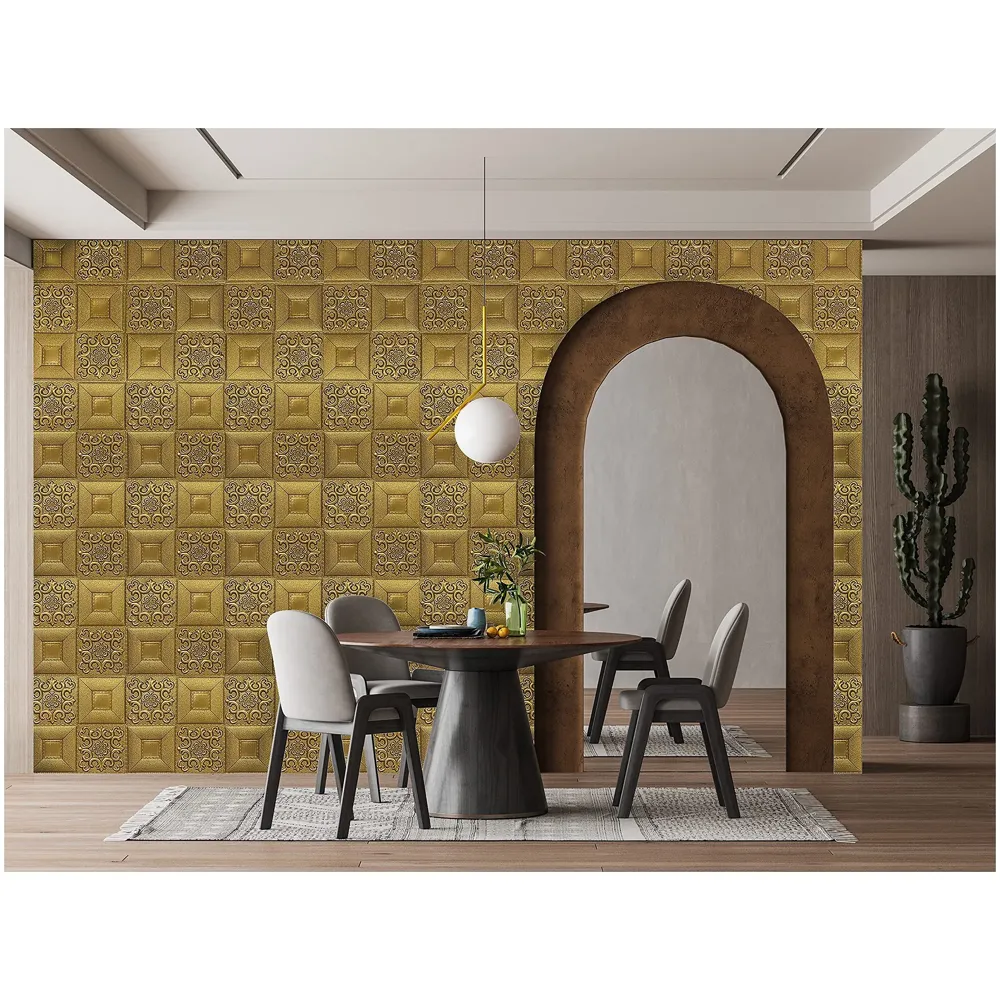 Bronze Foam Wall Paper, 3D Wall Stickers Self-Adhesive Panel Decal PE Wallpaper - Peel and Stick Wall Panels Brown