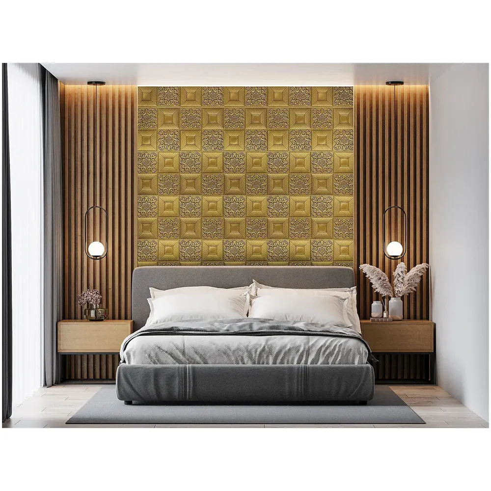 Bronze Foam Wall Paper, 3D Wall Stickers Self-Adhesive Panel Decal PE Wallpaper - Peel and Stick Wall Panels Brown