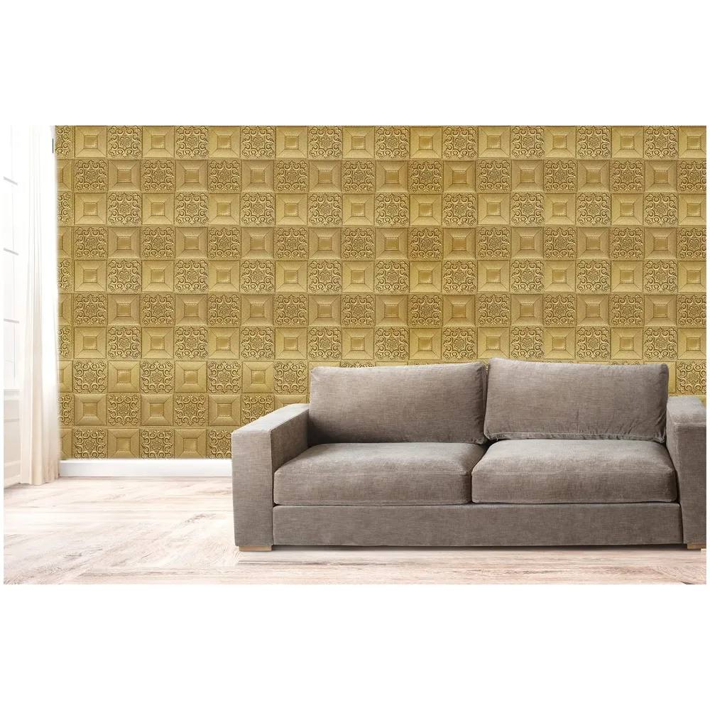 Bronze Foam Wall Paper, 3D Wall Stickers Self-Adhesive Panel Decal PE Wallpaper - Peel and Stick Wall Panels Brown