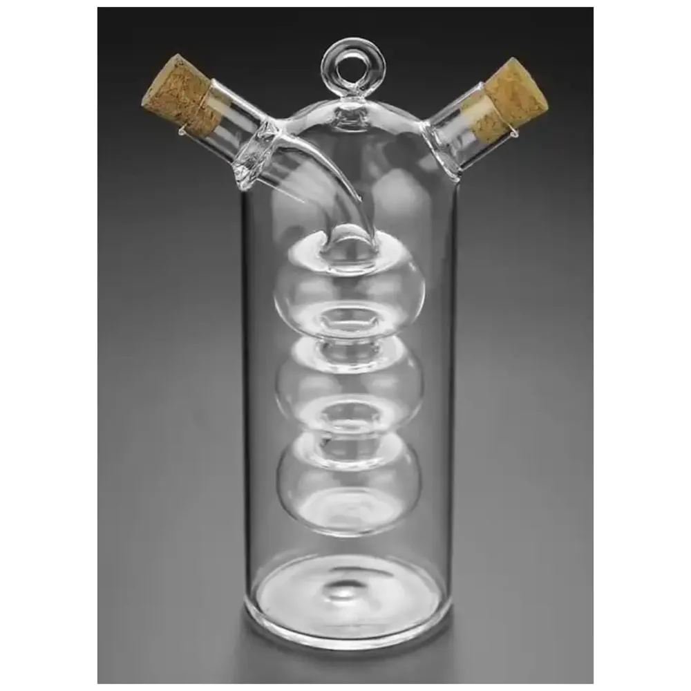 Oil and Vinegar Cruet Set Dispenser Set, 2-In-1 Double Layer Glass Olive Oil Bottle with Cork Stoppers, Pourer Spout Stoppers Oil Cruet Jar for Cooking