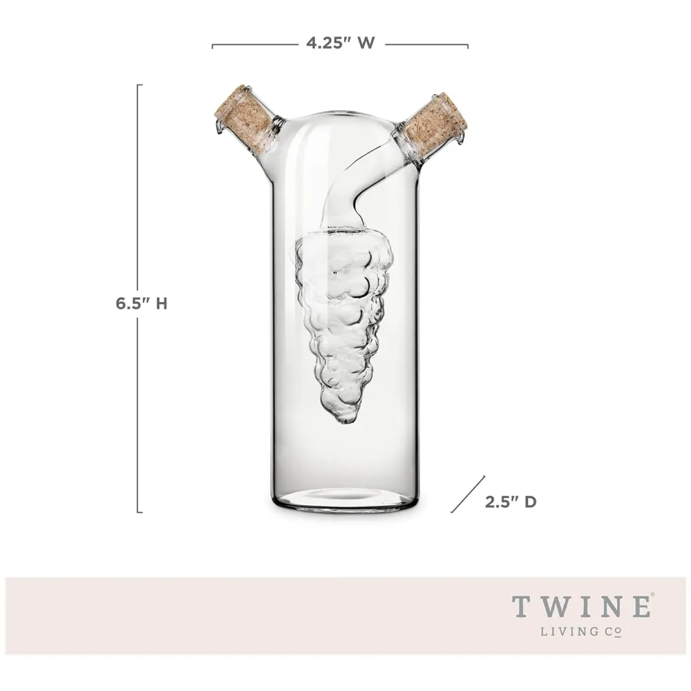 Oil and Vinegar Cruet Set Dispenser Set, 2-In-1 Double Layer Glass Olive Oil Bottle with Cork Stoppers, Pourer Spout Stoppers Oil Cruet Jar for Cooking Grape