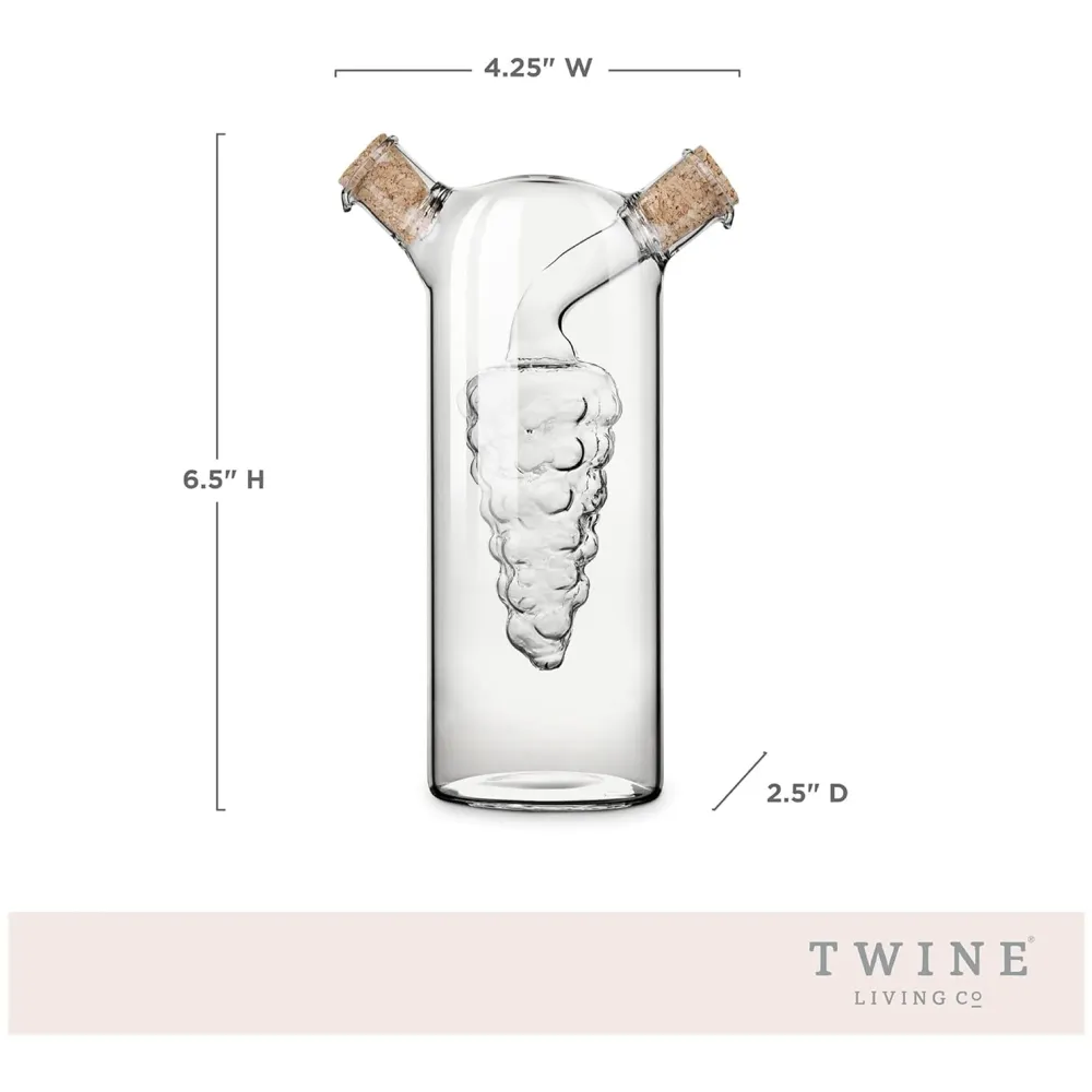 Oil and Vinegar Cruet Set Dispenser Set, 2-In-1 Double Layer Glass Olive Oil Bottle with Cork Stoppers, Pourer Spout Stoppers Oil Cruet Jar for Cooking Grape