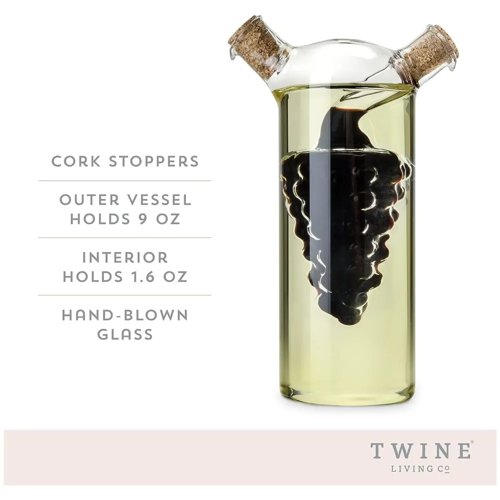 Oil and Vinegar Cruet Set Dispenser Set, 2-In-1 Double Layer Glass Olive Oil Bottle with Cork Stoppers, Pourer Spout Stoppers Oil Cruet Jar for Cooking Grape