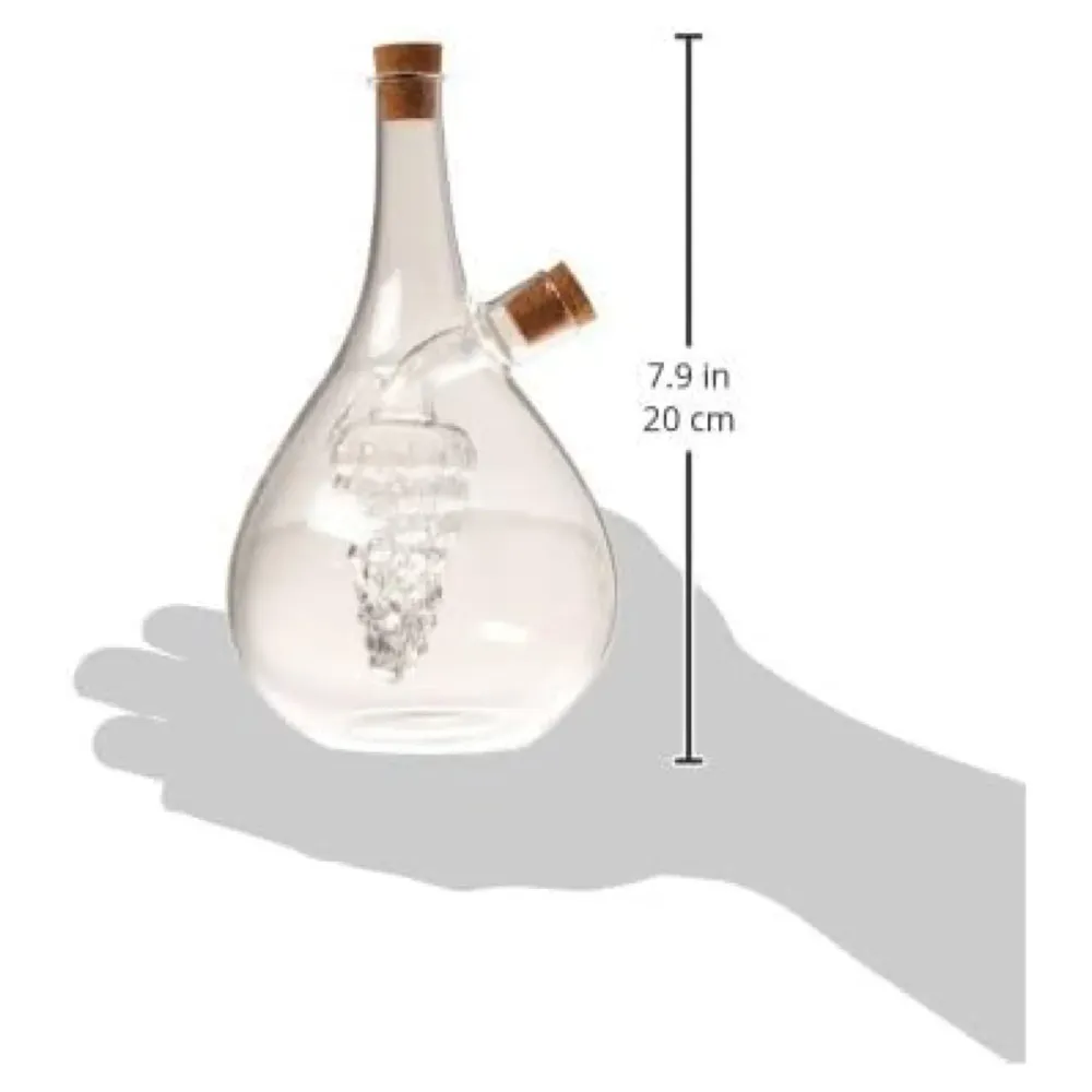 Oil and Vinegar Cruet Set Dispenser Set, 2-In-1 Double Layer Glass Olive Oil Bottle with Cork Stoppers, Pourer Spout Stoppers Oil Cruet Jar for Cooking Round Grape - 3