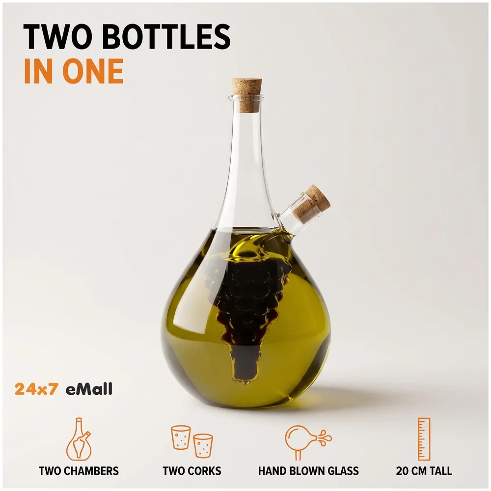 Oil and Vinegar Cruet Set Double Layer Glass Round Grape Corks