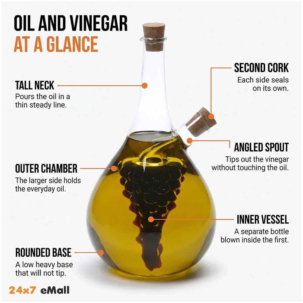 Oil and Vinegar Cruet Set Double Layer Glass Round Grape Corks