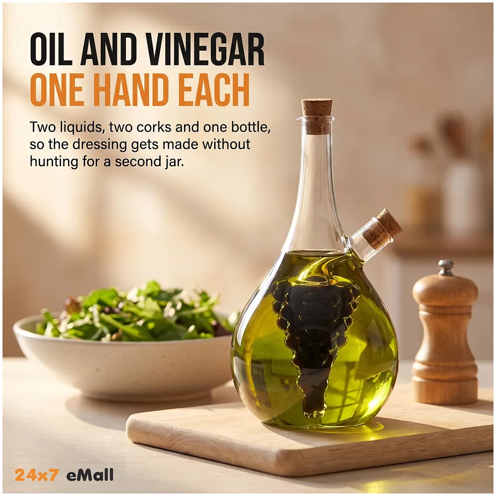 Oil and Vinegar Cruet Set Double Layer Glass Round Grape Corks