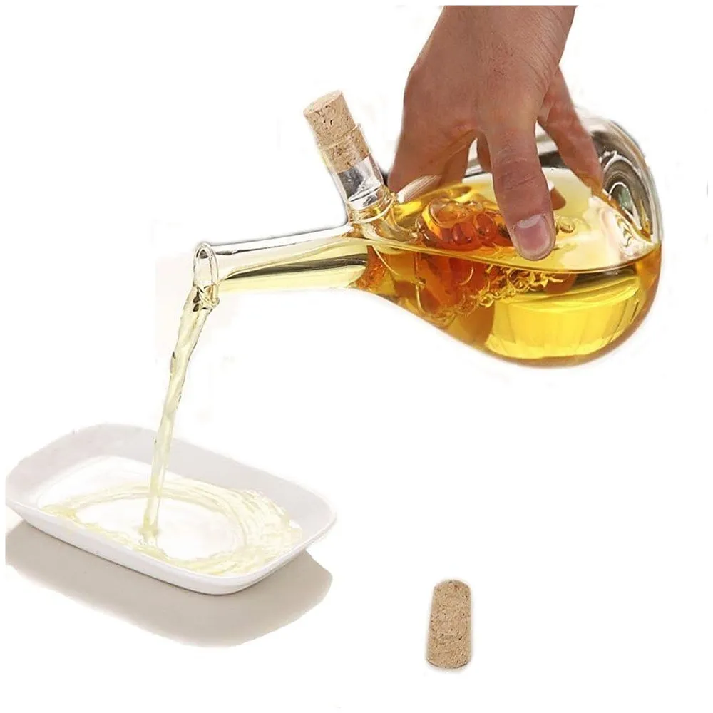 Oil and Vinegar Cruet Set Double Layer Glass Round Grape Corks