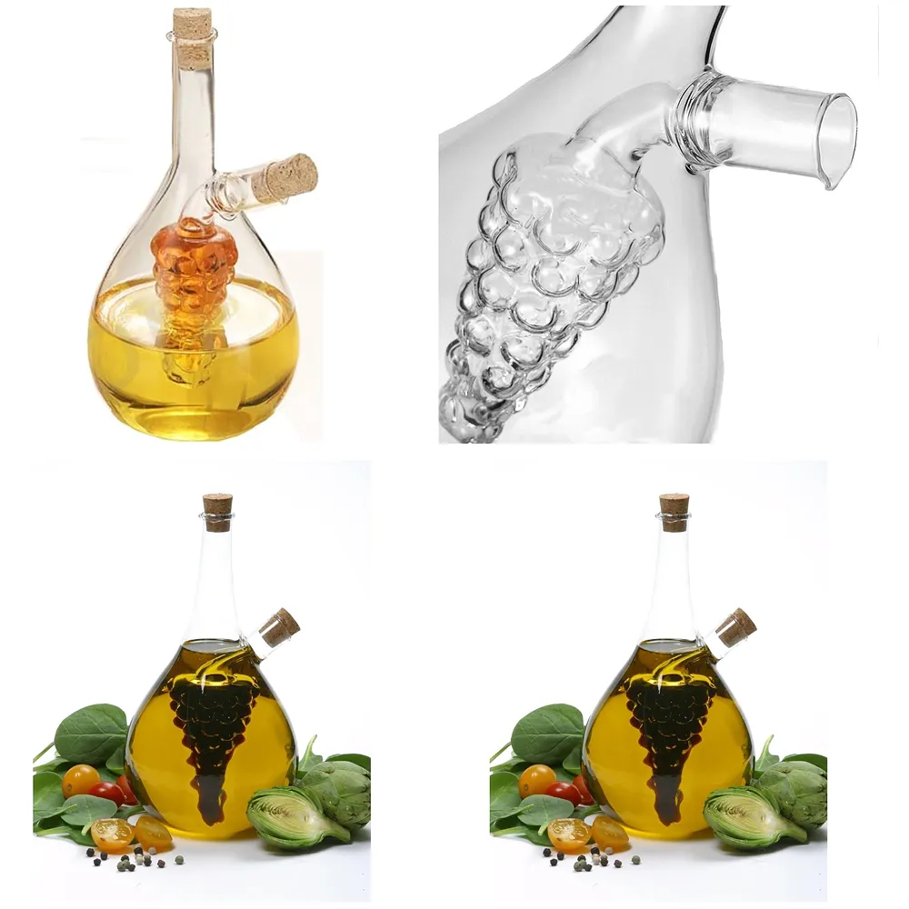 Oil and Vinegar Cruet Set Double Layer Glass Round Grape Corks