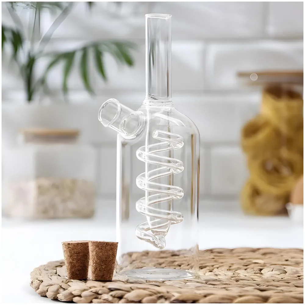 Oil and Vinegar Cruet Set Dispenser Set, 2-In-1 Double Layer Glass Olive Oil Bottle with Cork Stoppers, Pourer For Restaurants And Homes - 17cm x 9 cm